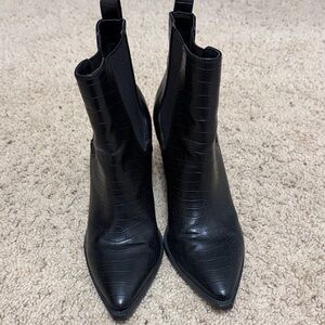 Steve Madden Black Croc-Pattern Ankle Booties